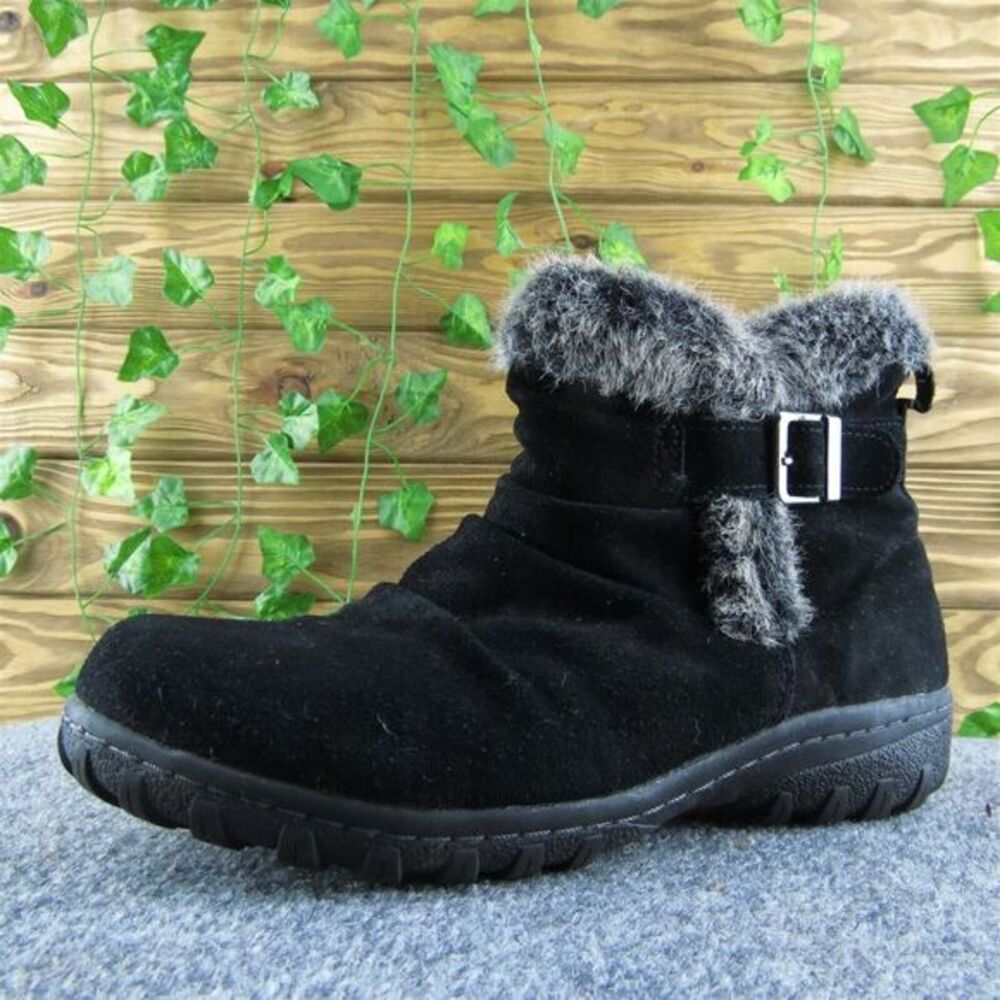 Khombu  Women Shearling Style Boots Black Leather‎ Zip Size 8 Medium